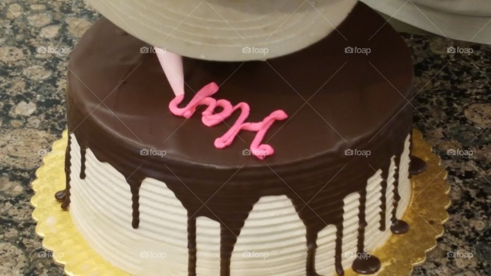 decorating a cake