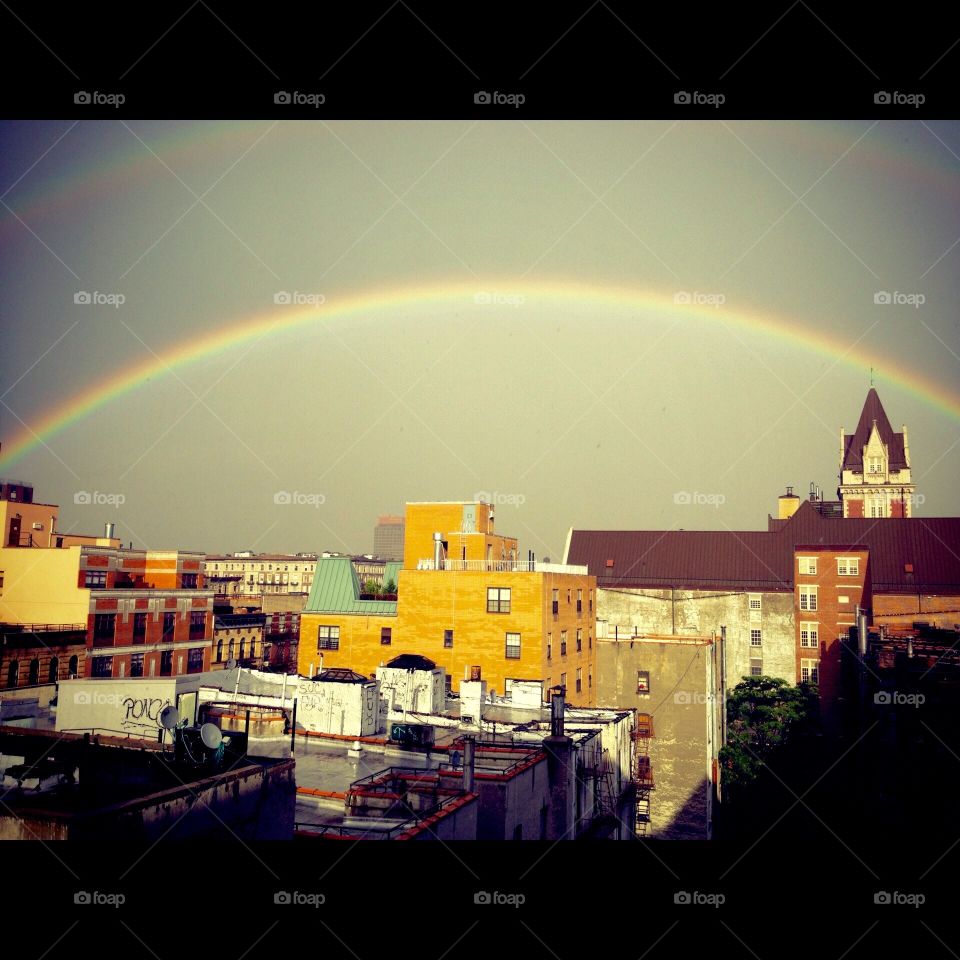 Rainbow over Harlem . Photo was taken in harlem New York 