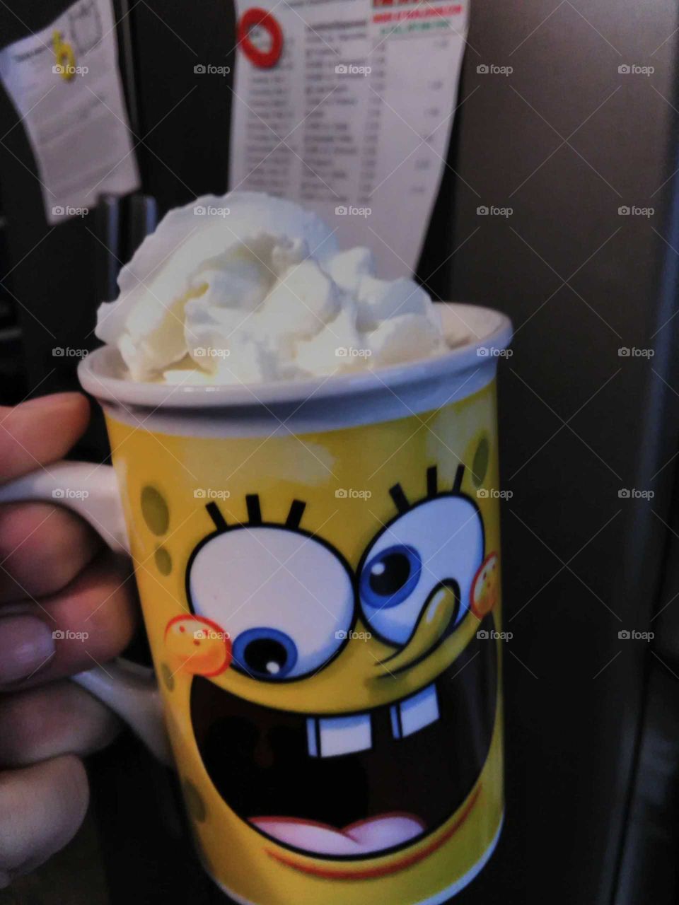 spongebob coffee mug coffee with whipped cream
