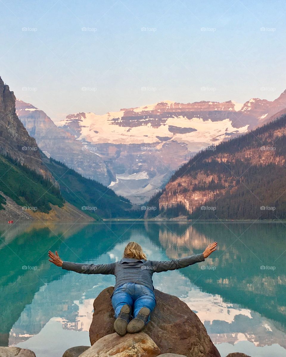 Accomplishments: If I could join the lake on its journey I would, and not for lack of trying and here I truly felt as if I could fly: enjoying life’s special moments are important accomplishments! Lake Louise in Banff Alberta Canada