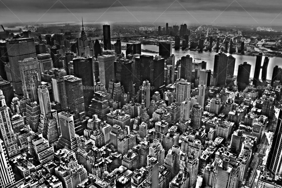 Black and white capture of New York City from