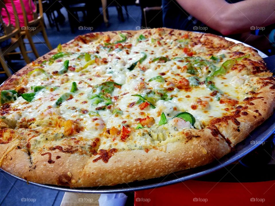 Crawfish and shrimp white pizza