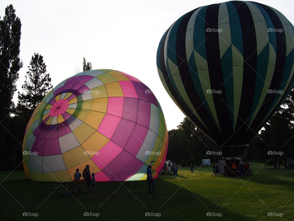 Colorful hot-air-balloons at a summer festival in Prineville in Central Oregon on a summer morning 