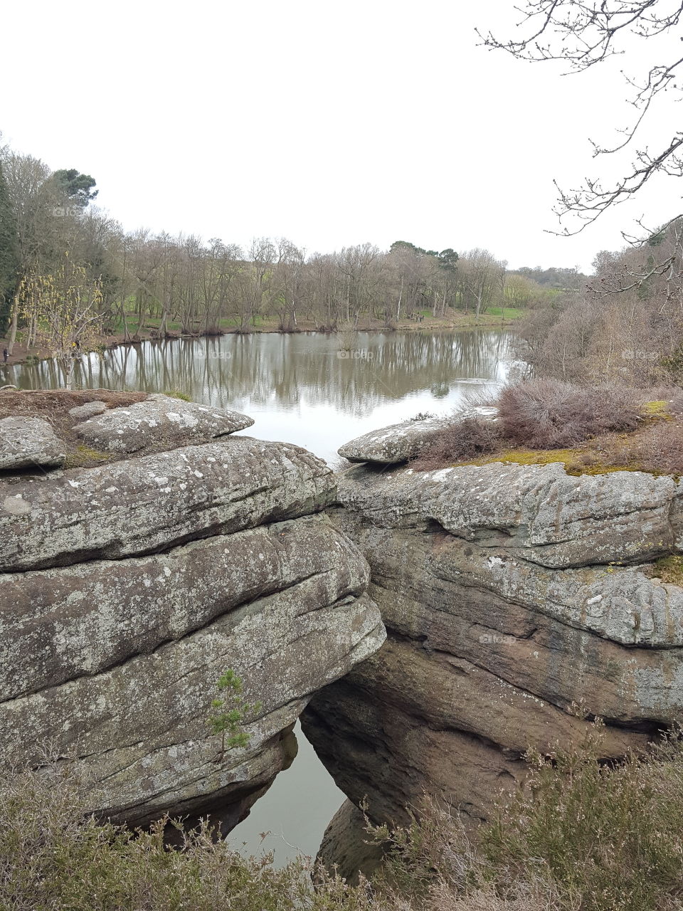 rock formation and lake