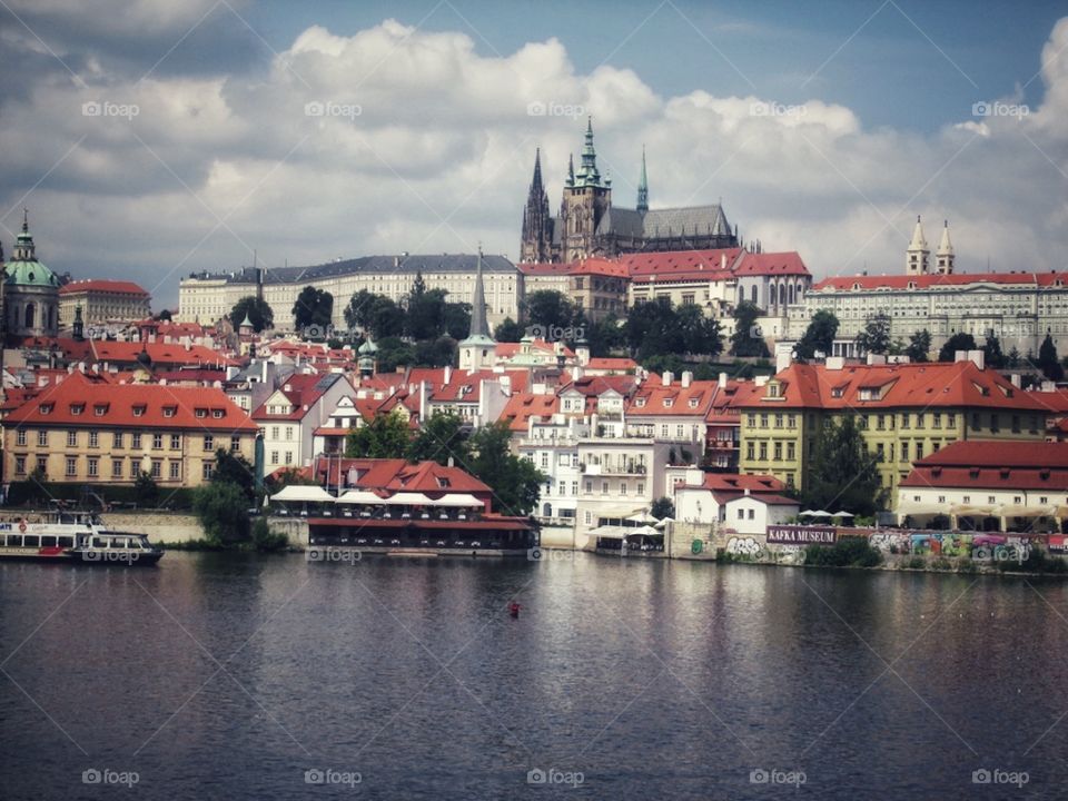 A view of Prague castle from across the river 