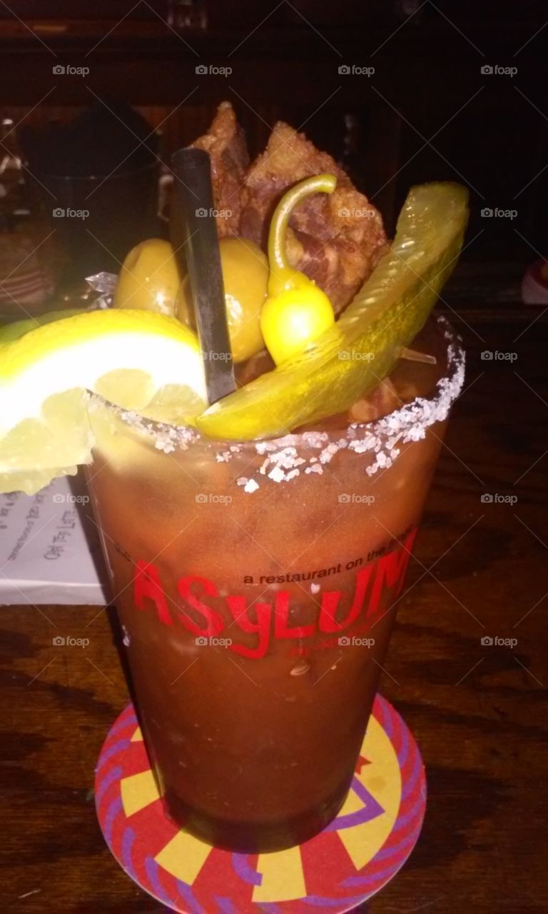 Another bacon infused Bloody Mary at the Asylum, Jerome Arizona
