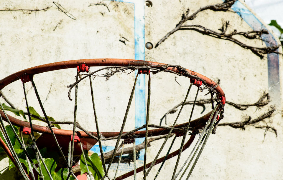 Close-up of dirty basketball hoop