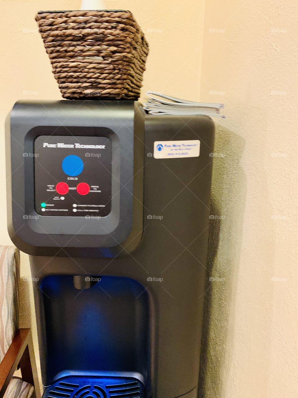 F - Fountain. Mechanized water fountain at the doctors office. It is awkward visiting medical facilities with the pandemic happening