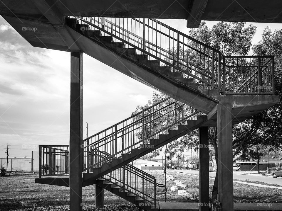 Triangles in architecture - outdoor stairway in black and white.