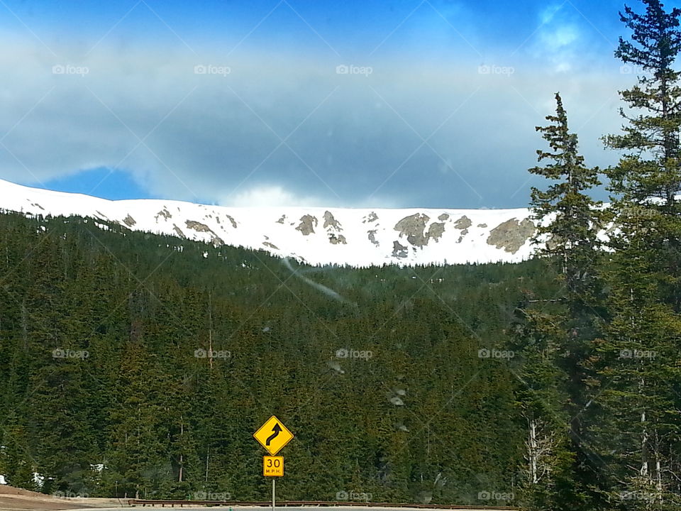 snow peak. driving in mountain