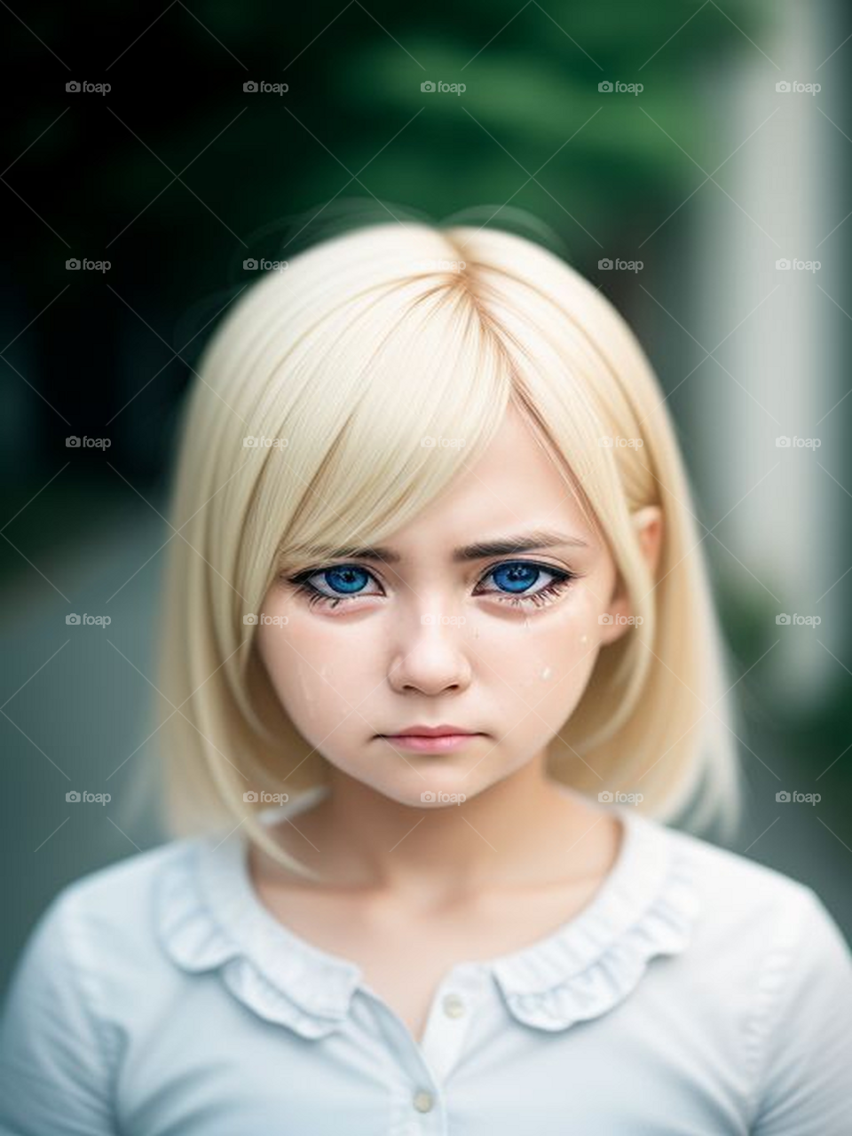 Tears on the face of a beautiful blonde girl