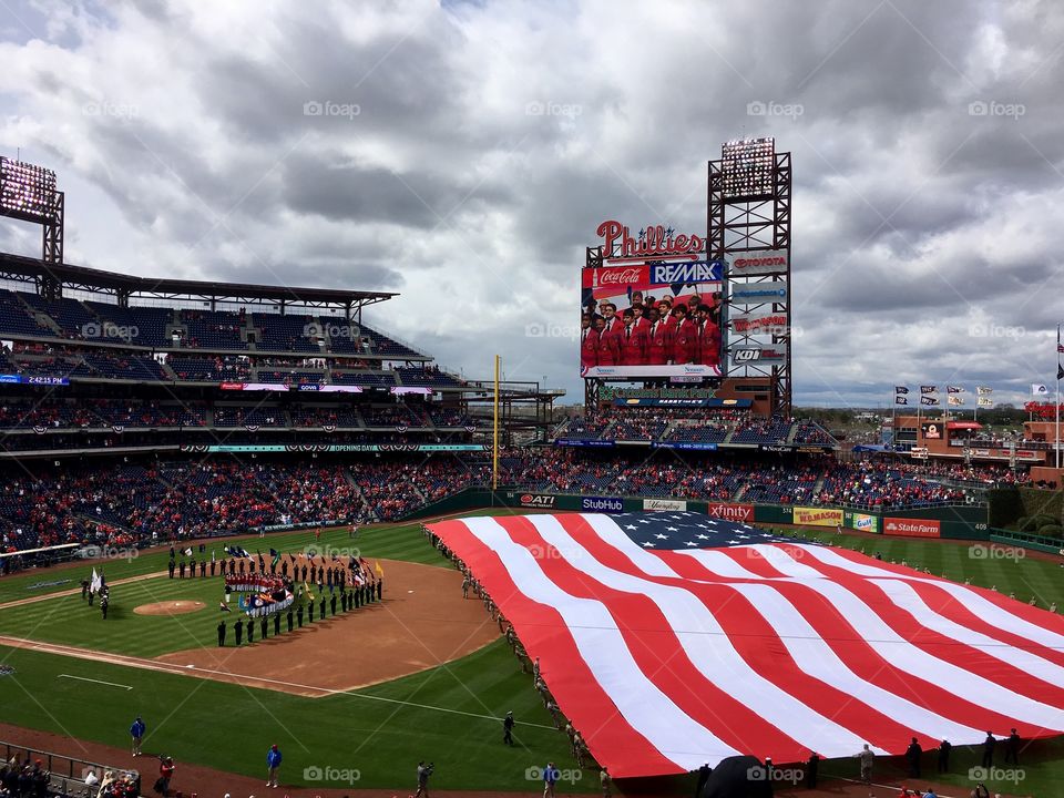 American flag Opening Day Philadelphia Phillies Baseball Citizens Bank Park