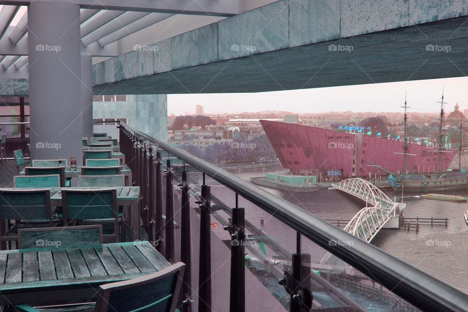 View from the roof terrace at the public library in Amsterdam, the Netherlands 