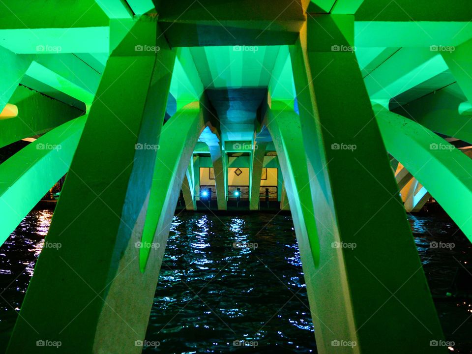 Illuminated concrete bridge