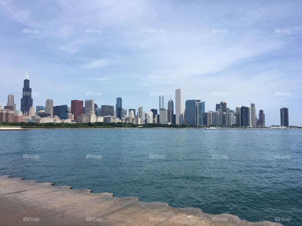 Chicago skyline from across the lake. 
