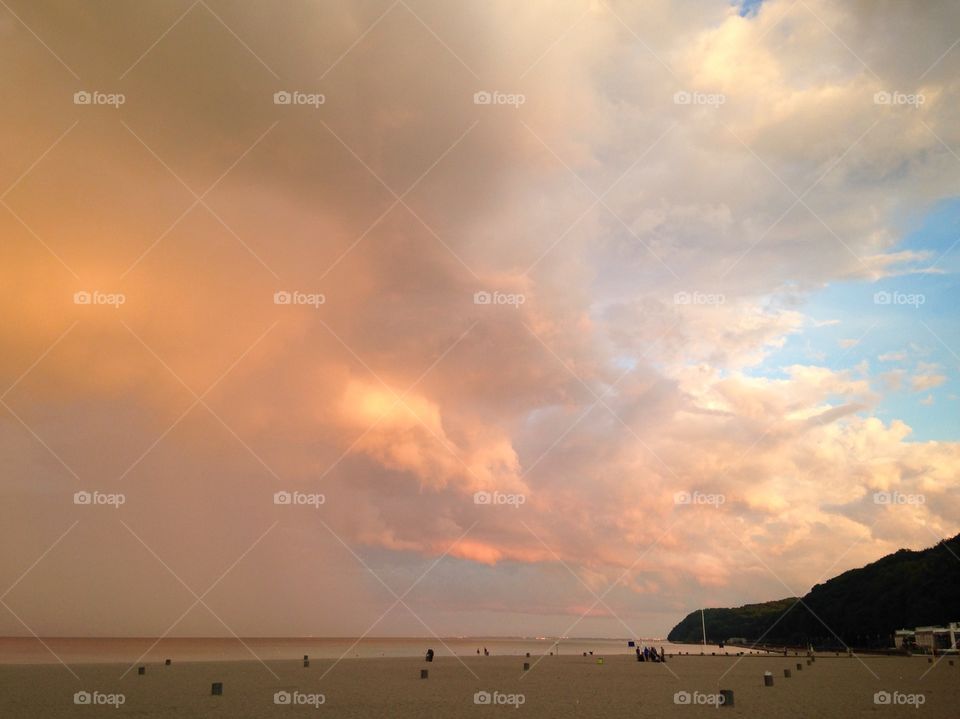 Beautiful sunset sky in Gdynia Poland Baltic Sea coast 