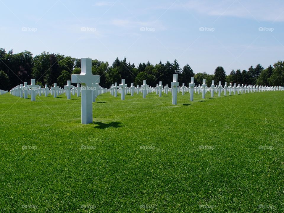 Rows of crosses and an occasional Star of David where countless numbers of Americans who fell during World War II are buried at the American National Cemetery and Memorial in Hamm outside of Luxembourg City. 