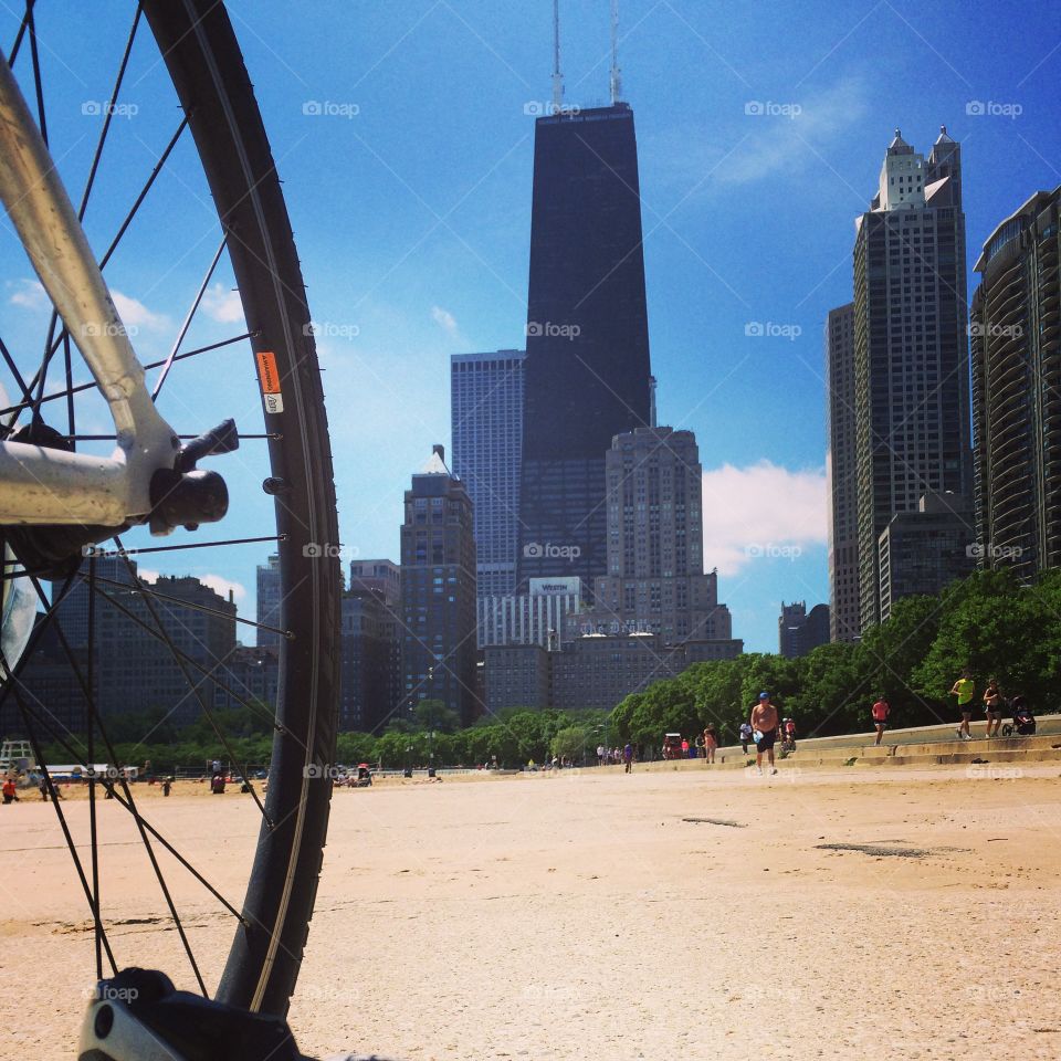 Summer in the city . Biking Chicago's lakefront path