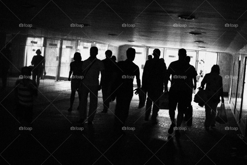 People in the underground tunnel in Moscow, Russia