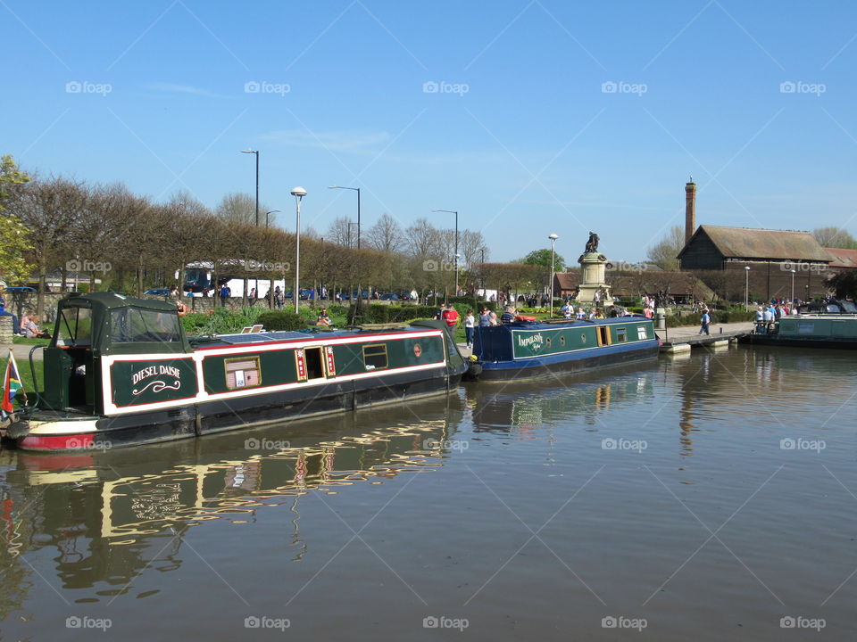 Moored canal boats on the river Avon at Stratford upon Avon