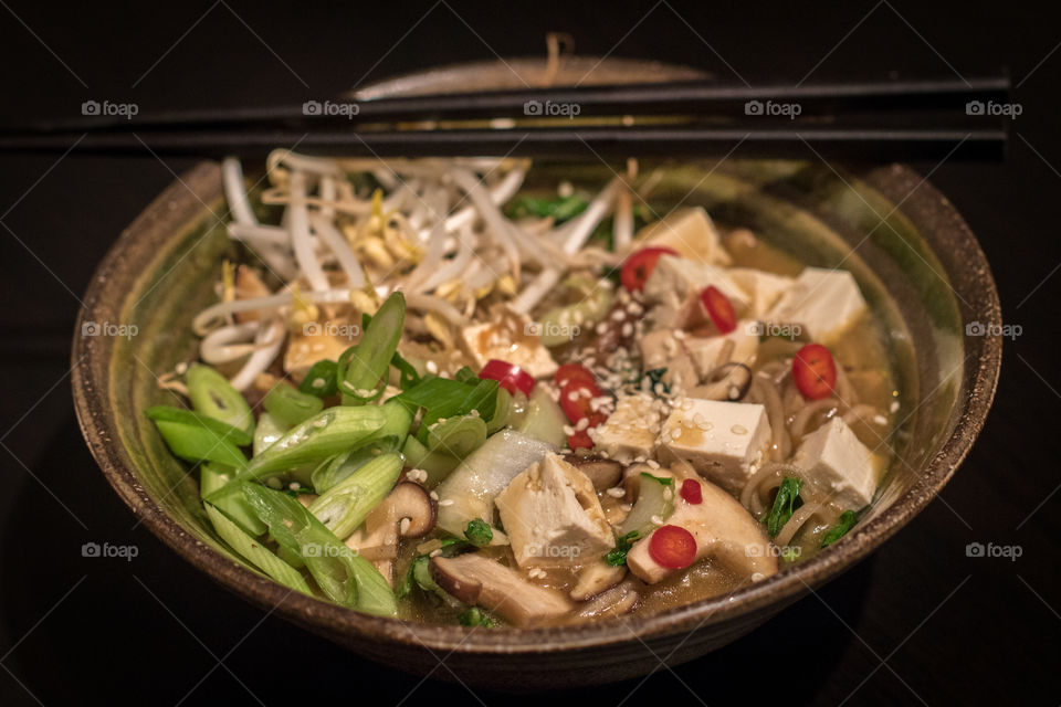 Miso soup with chopstickes