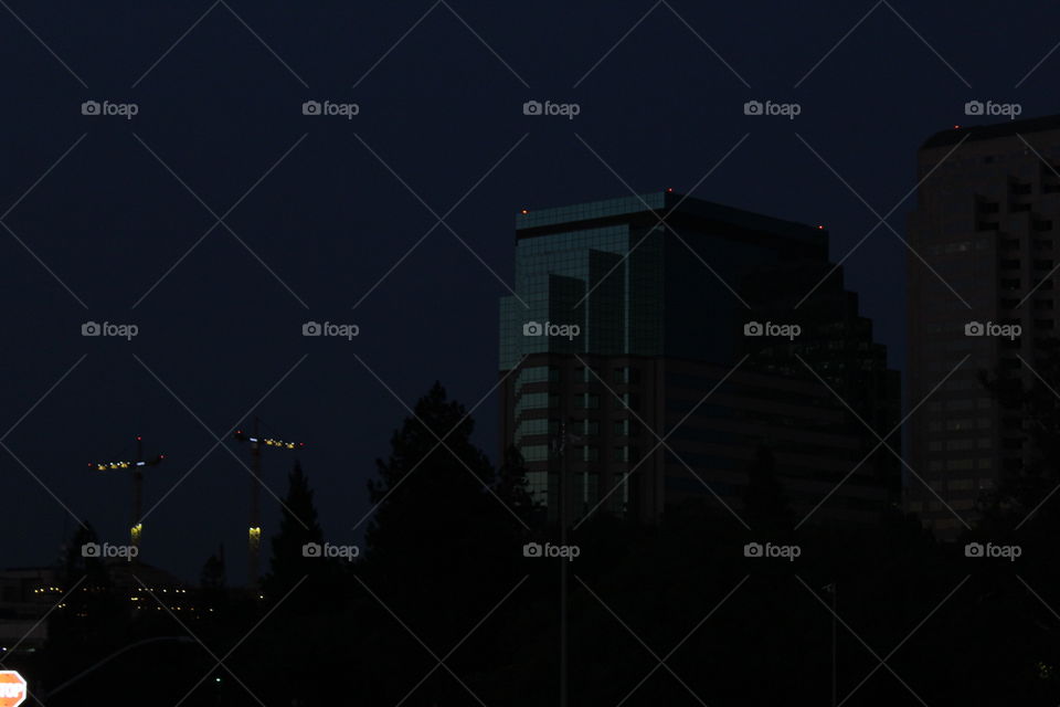 night scene of Downtown Sacramento at the riverfront