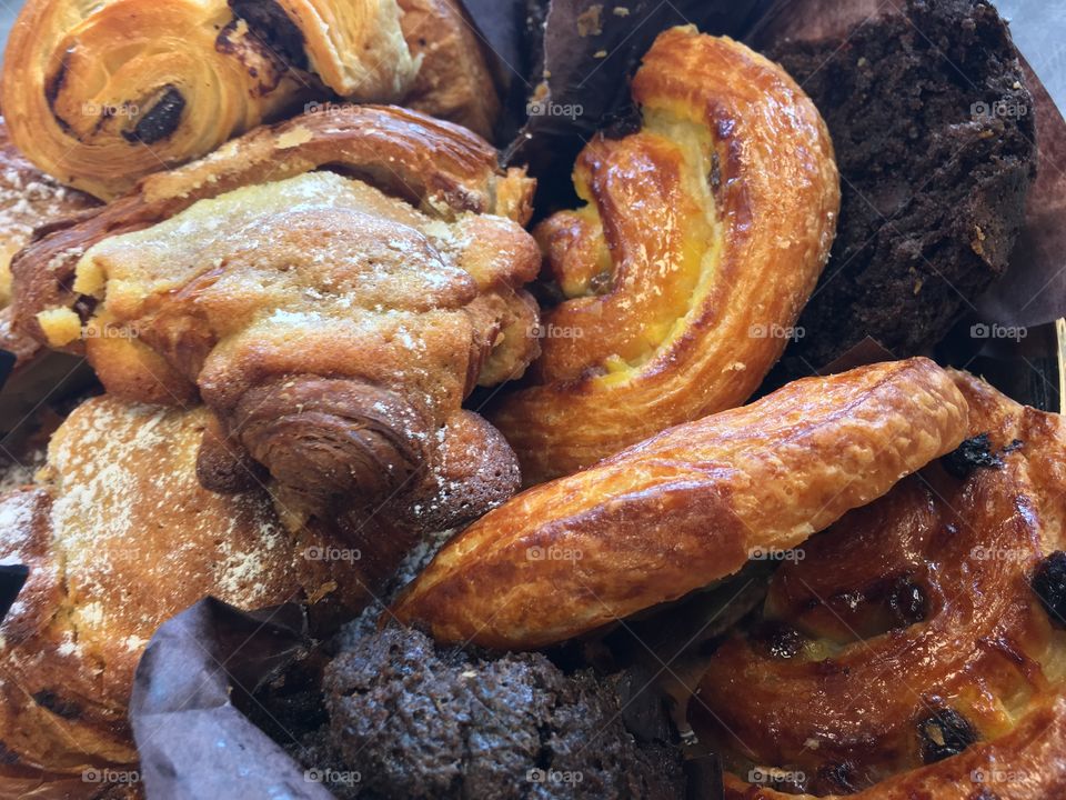 Viennoiserie - assortment of french pastry breads 