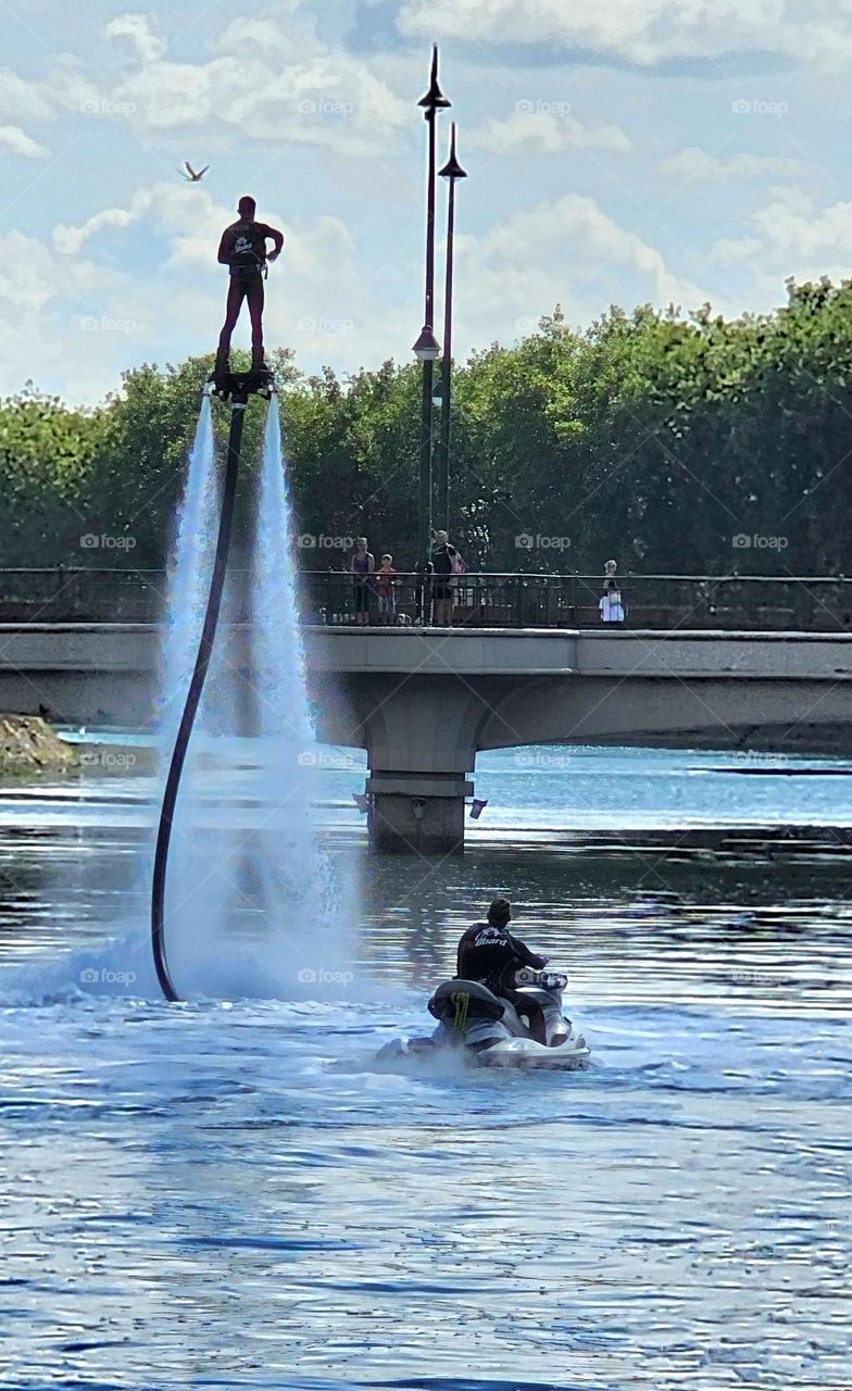 jumping over the bridge