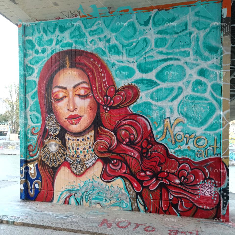 bright colors in the murals on the street