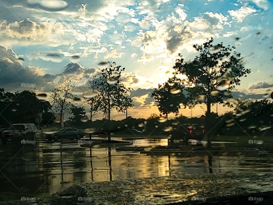 A commute at sunset after a storm