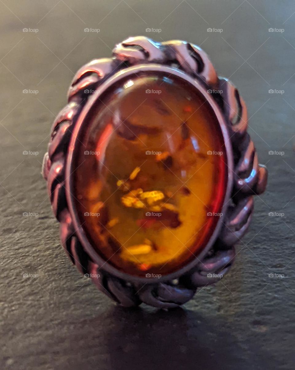 Amber and Silver ring