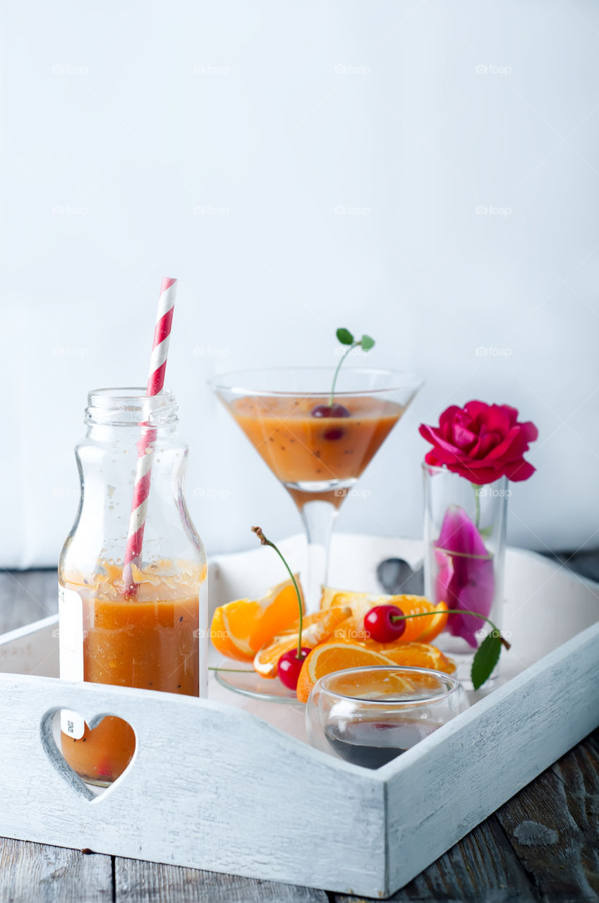 Delicious fruits smoothie in a jar