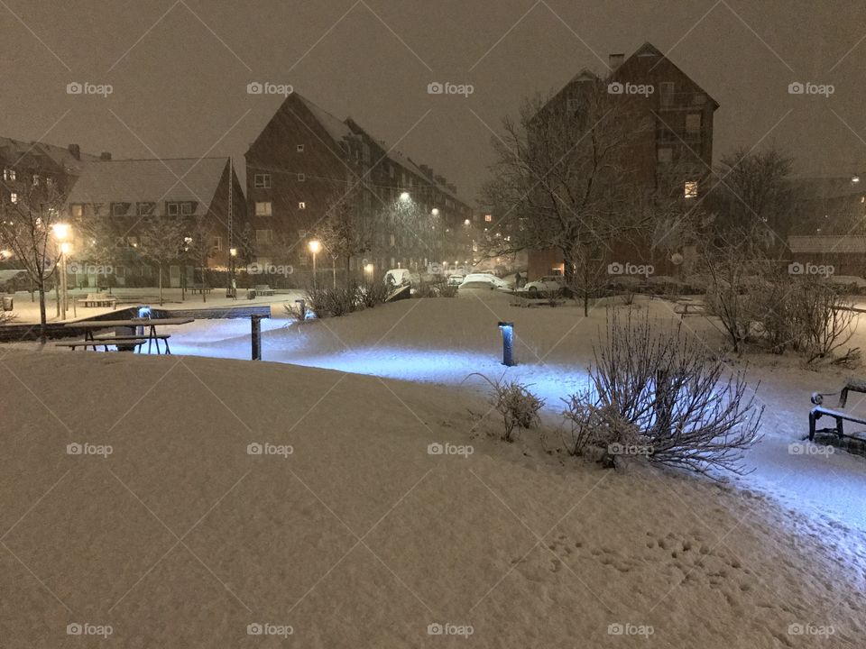 Snow in Valby, Denmark.