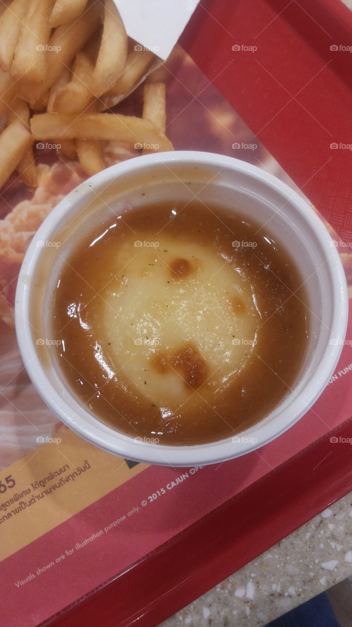 A delicious mashed potato in a cup. We love it. Everybody in my family love it.