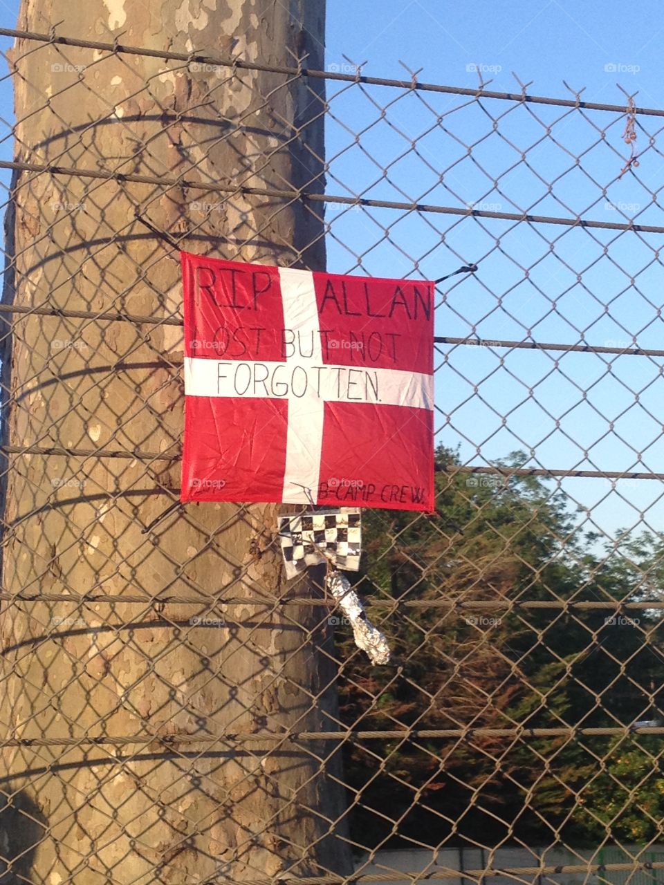 RIP Allan Simonsen . Every year we go to Le Mans and put up a new flag for Allan. A young Danish driver who lost his life at the 24 H Le Mans