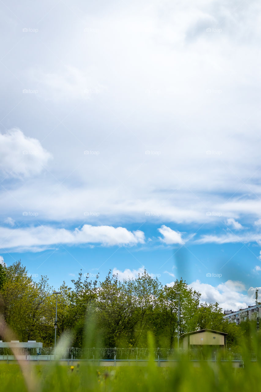 Blue sky background. Moscow city.