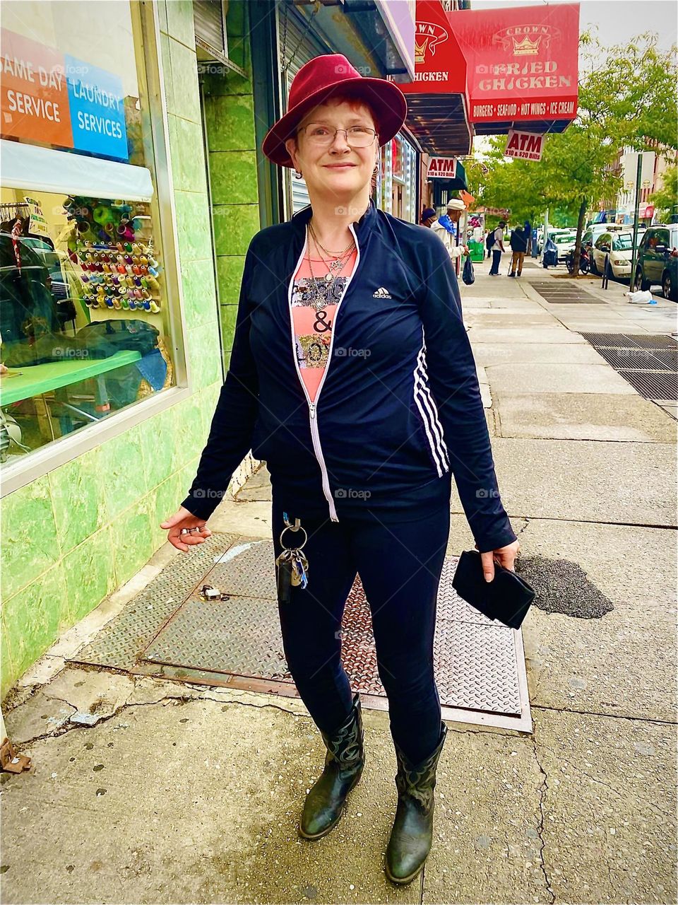This is me, „Petra Schiller“ a.k.a. “Maxine Firefox” enjoying myself on “Fulton St” in “Clinton Hill”, Brooklyn dancing around smiling. You know that song: “When you’re smiling …” 2023. Hypnotic Productions