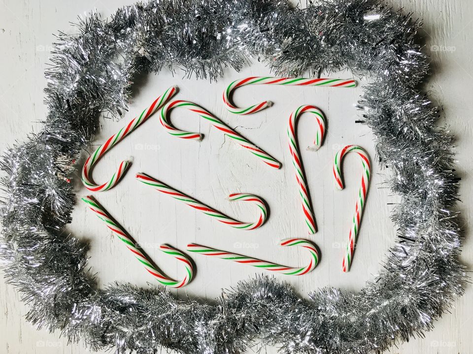 Candy canes and silver garland 