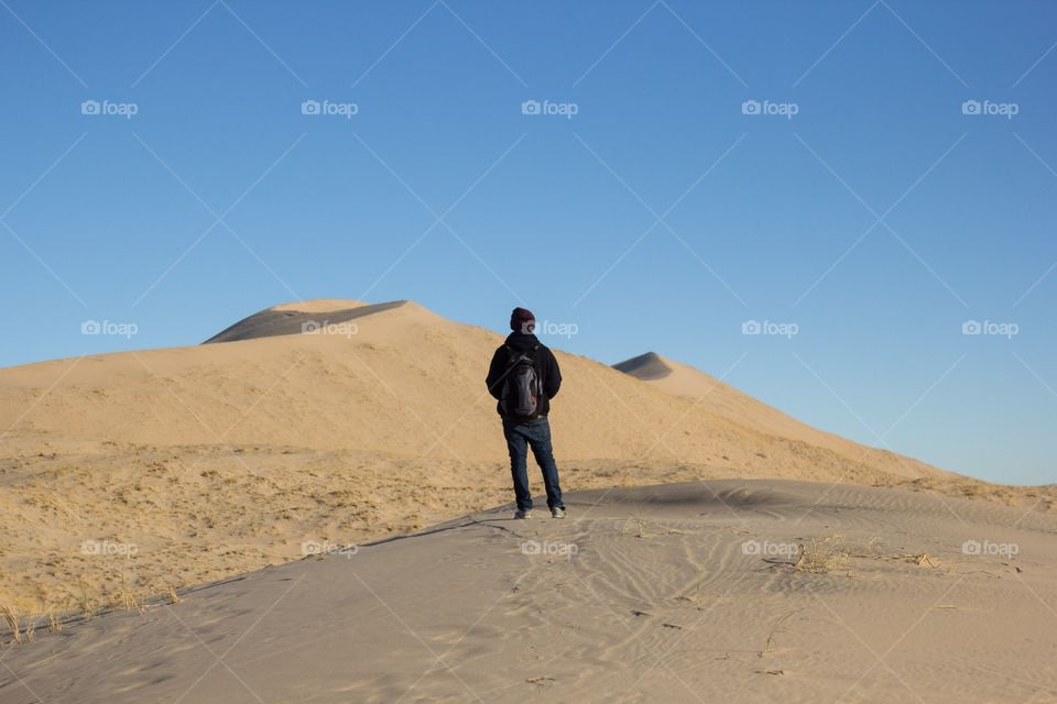 Rear view of hiker at Mojave Desert