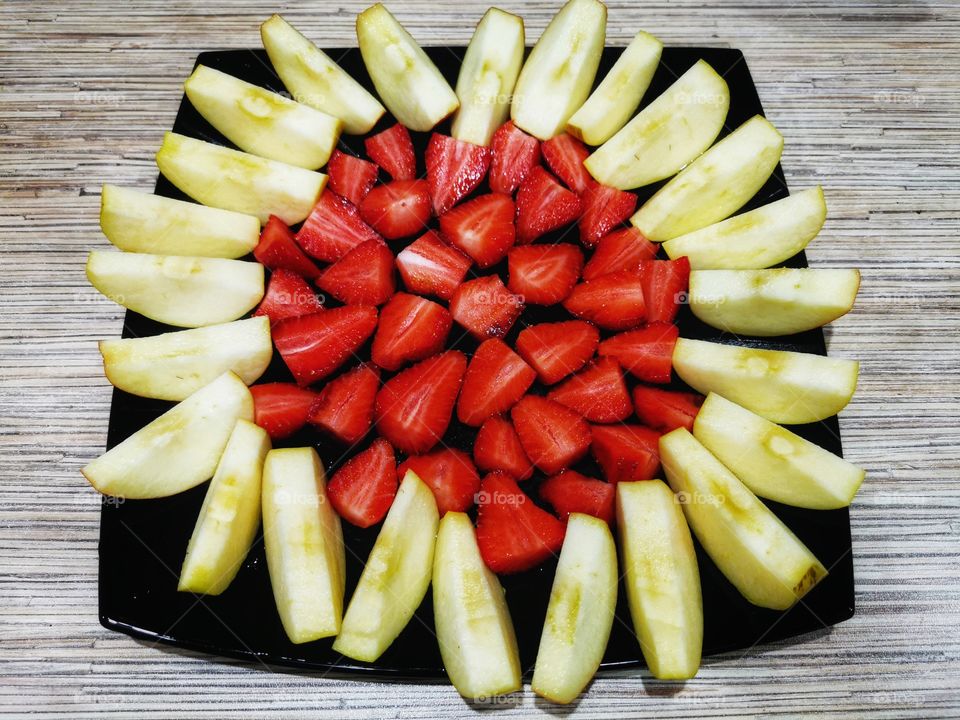 Fruits berry view bio fresh yummy healthy Red strawberry view table day part yellow melon day part cherry dark