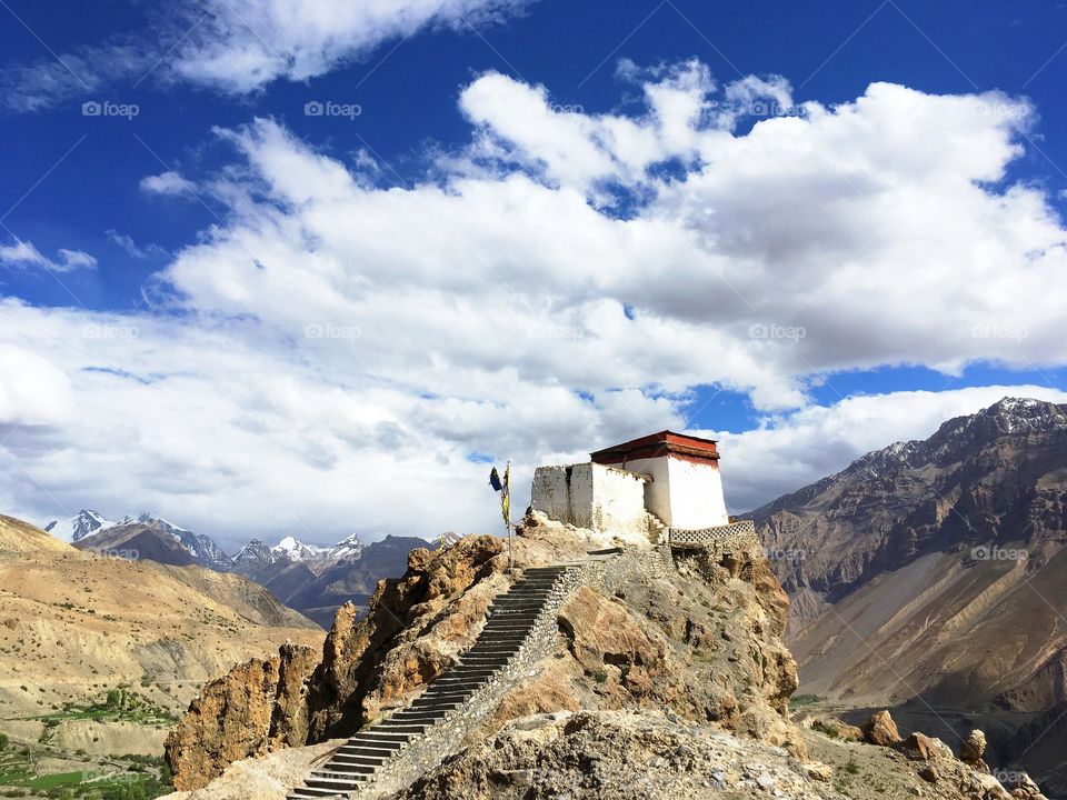 Dhankar monastery situated in Spiti valley, India 4500 m above sea level.