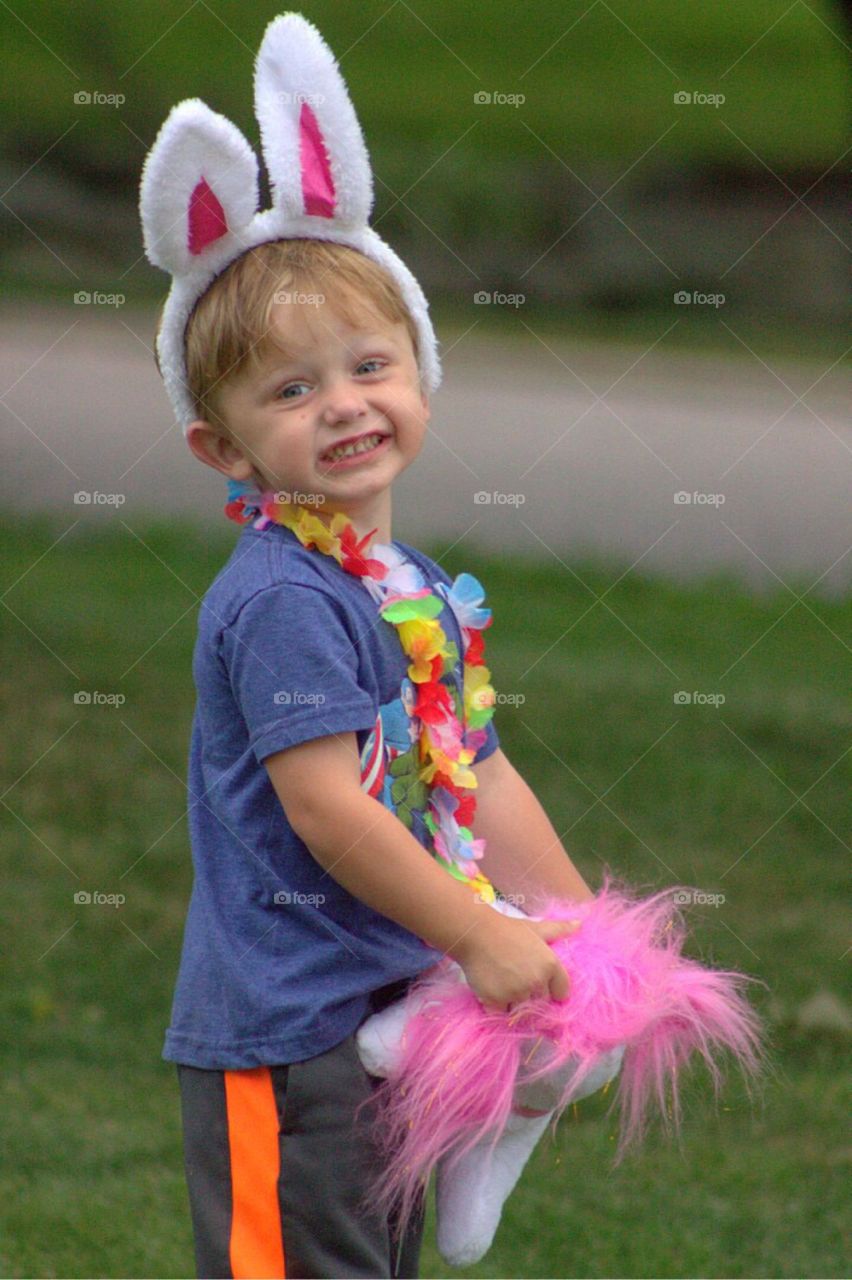 Portrait of a boy wearing bunny ears