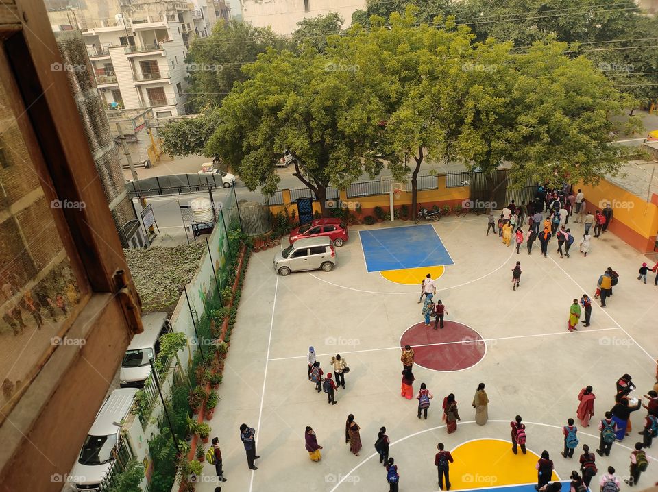 Top view of a ground with people