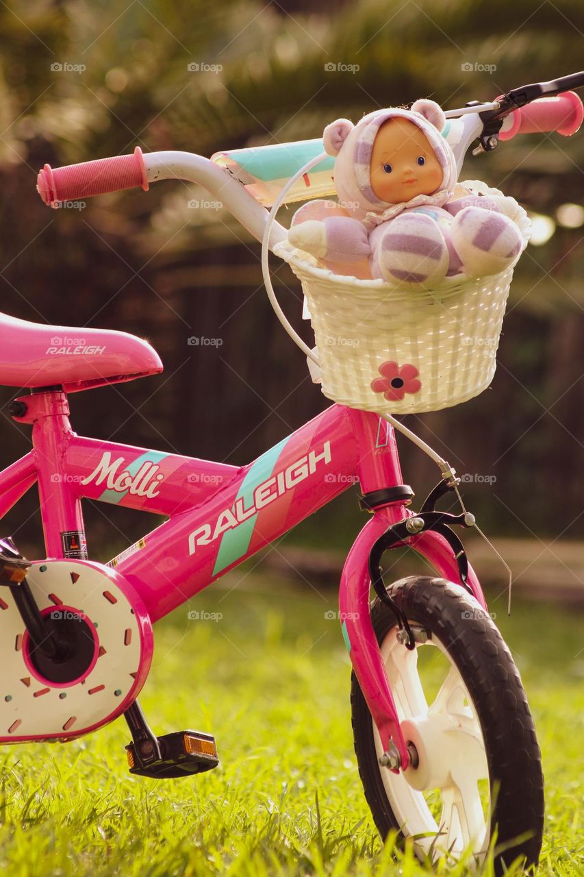 Close up of a toddler's bicycle