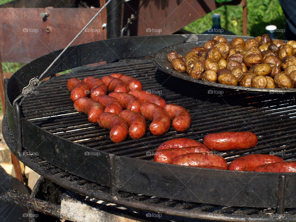 Grilled sausage and potato