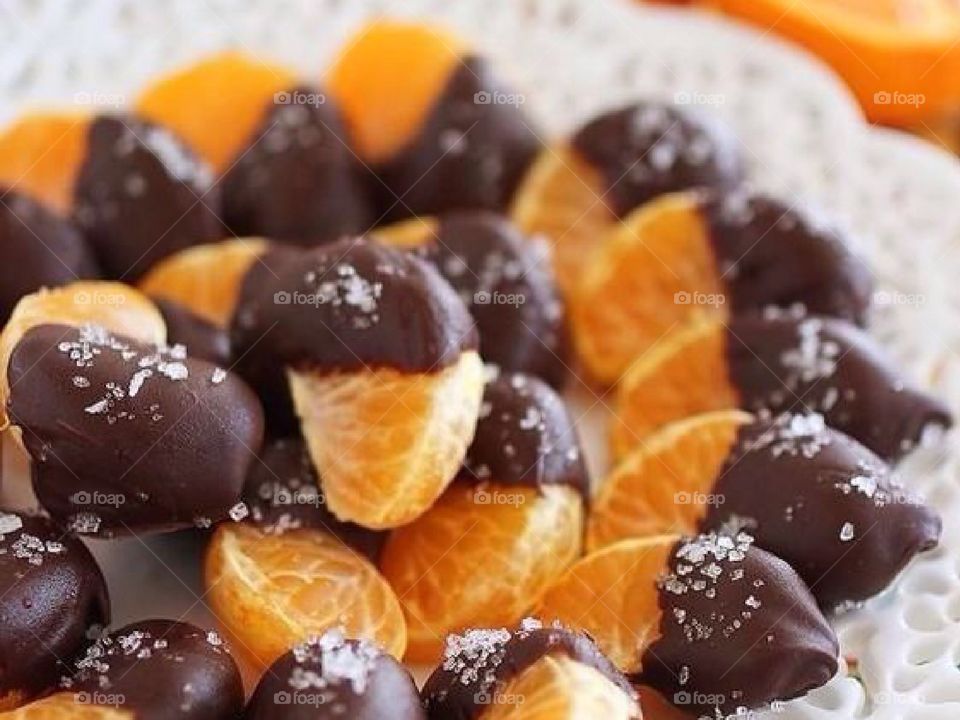 Chocolate covered orange slices.