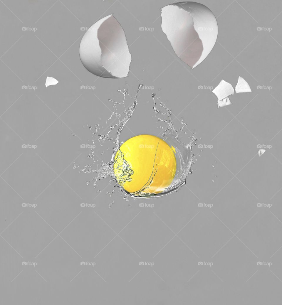 circle, egg, egg yolk, splash, splash, water splash on a light background, yolk on a light background in a spray of water