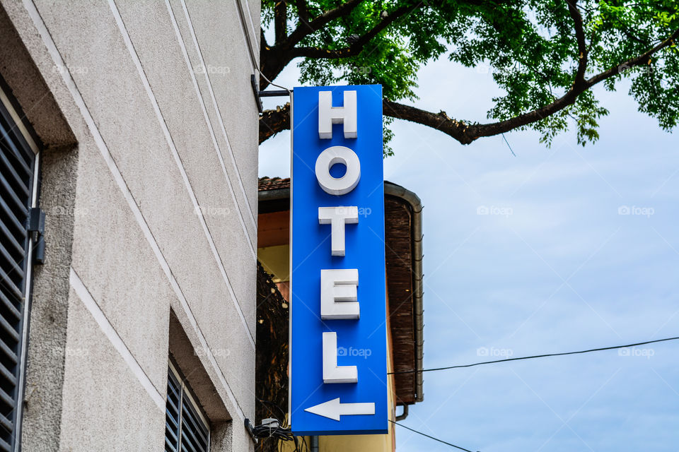 Hotel sign made of plastic