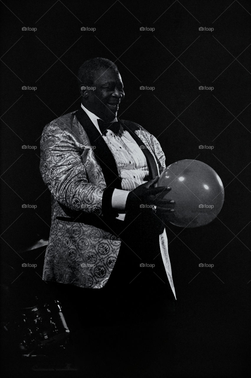 10 March 1996, the legendary Blues Boy, B. B. King performing at the Arena Hall in Poznan, Poland. American blues guitarist and singer-songwriter. Archival image could have imperfections as it is digital reproduction from b&w negative. Editorial use.