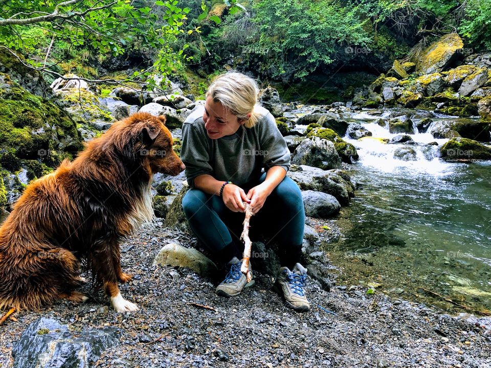 A fun game of fetch after hiking in remote Alaska